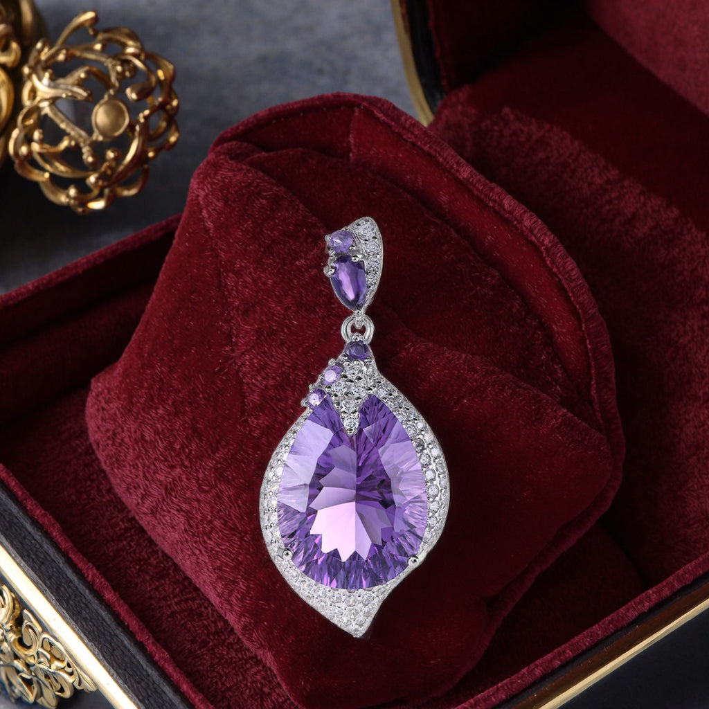 Noble Rhodium Plated 925 Sterling Silver Natural Amethyst Pendant