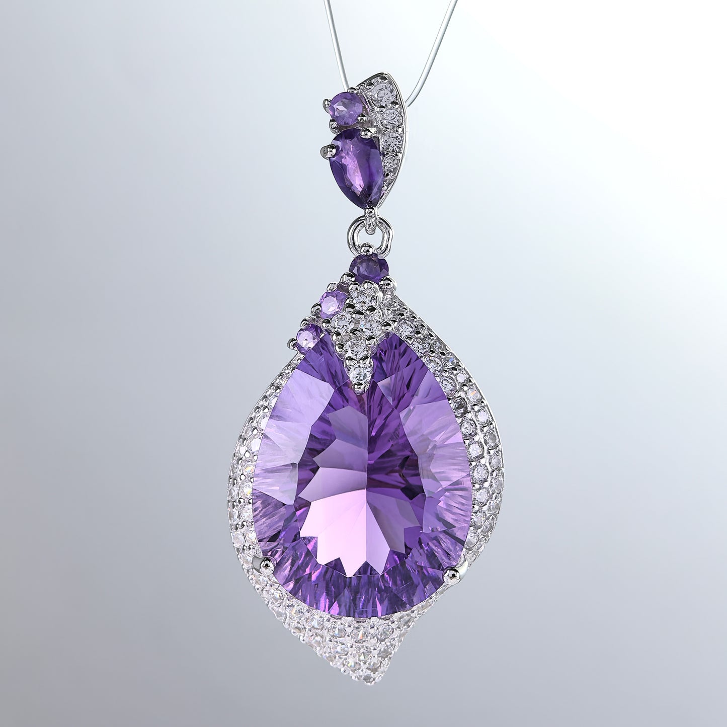 Noble Rhodium Plated 925 Sterling Silver Natural Amethyst Pendant