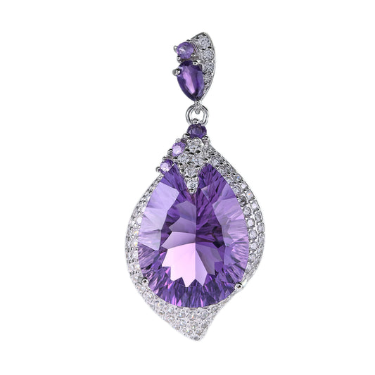 Noble Rhodium Plated 925 Sterling Silver Natural Amethyst Pendant