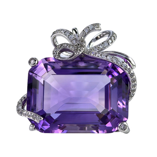 Precious Rhodium Plated 925 Silver Jewelry Natural Amethyst Bow Pendant