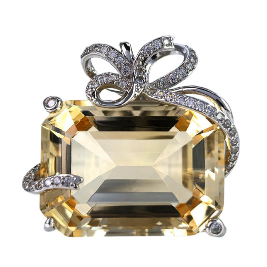 Noble Rhodium Plated 925 Silver Jewelry Natural Citrine Bow Pendant