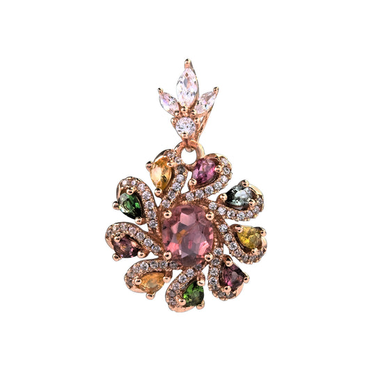 Delicate Rose Gold Plated 925 Silver Jewelry Natural Tourmaline Pendant