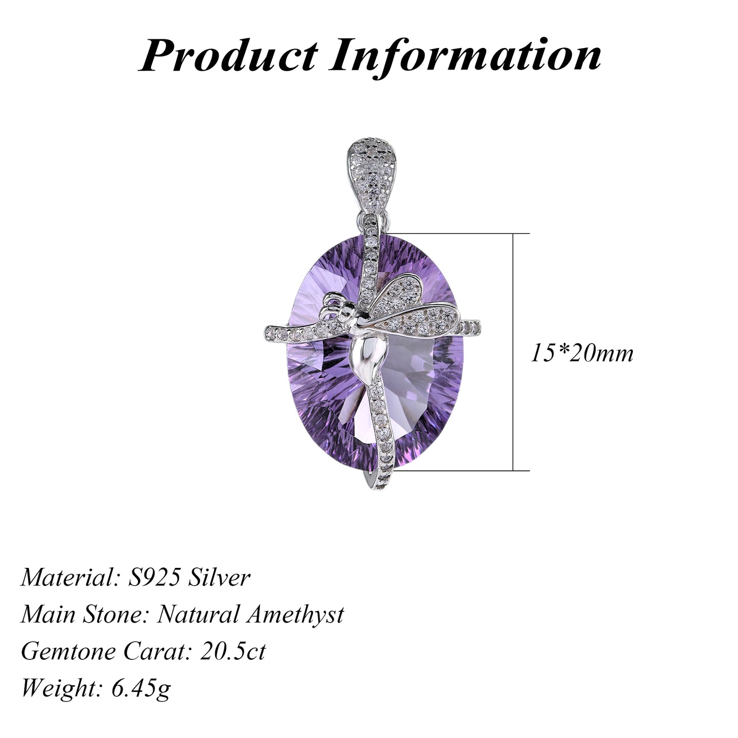 Delicate Rhodium Plated 925 Sterling Silver Natural Amethyst Butterfly Pendant