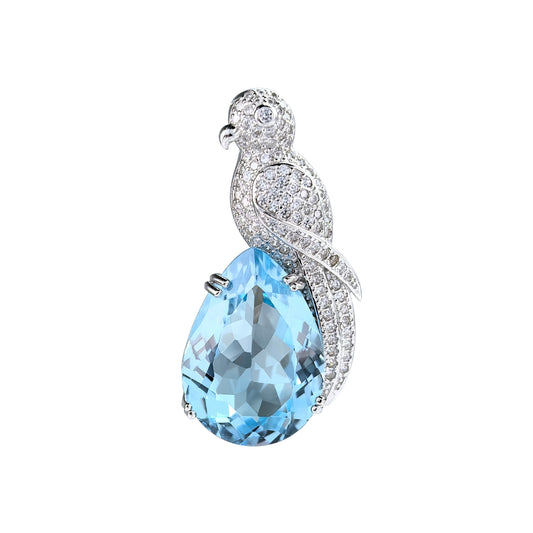 Exquisite 925 Sterling Silver Bird Pendant Rhodium Plated with Natural Sky Blue Topaz
