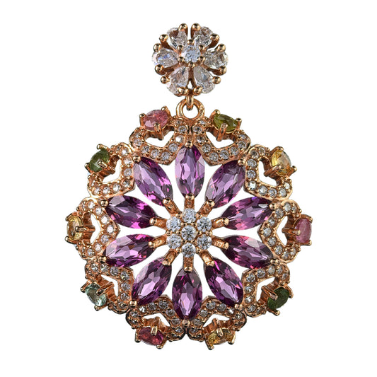 Elegant Rose Gold Plated 925 Silver Jewelry Natural Pyrope Flower Pendant