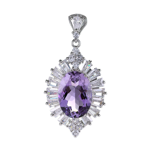 Exquisite 925 Silver Pendant for Women Rhodium Plated with Natural Amethyst