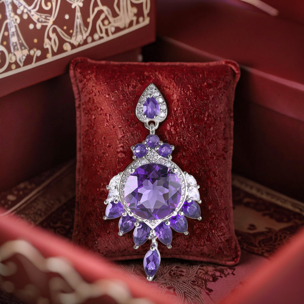 Dazzling Rhodium Plated Natural Amethyst 925 Sterling Silver Pendant