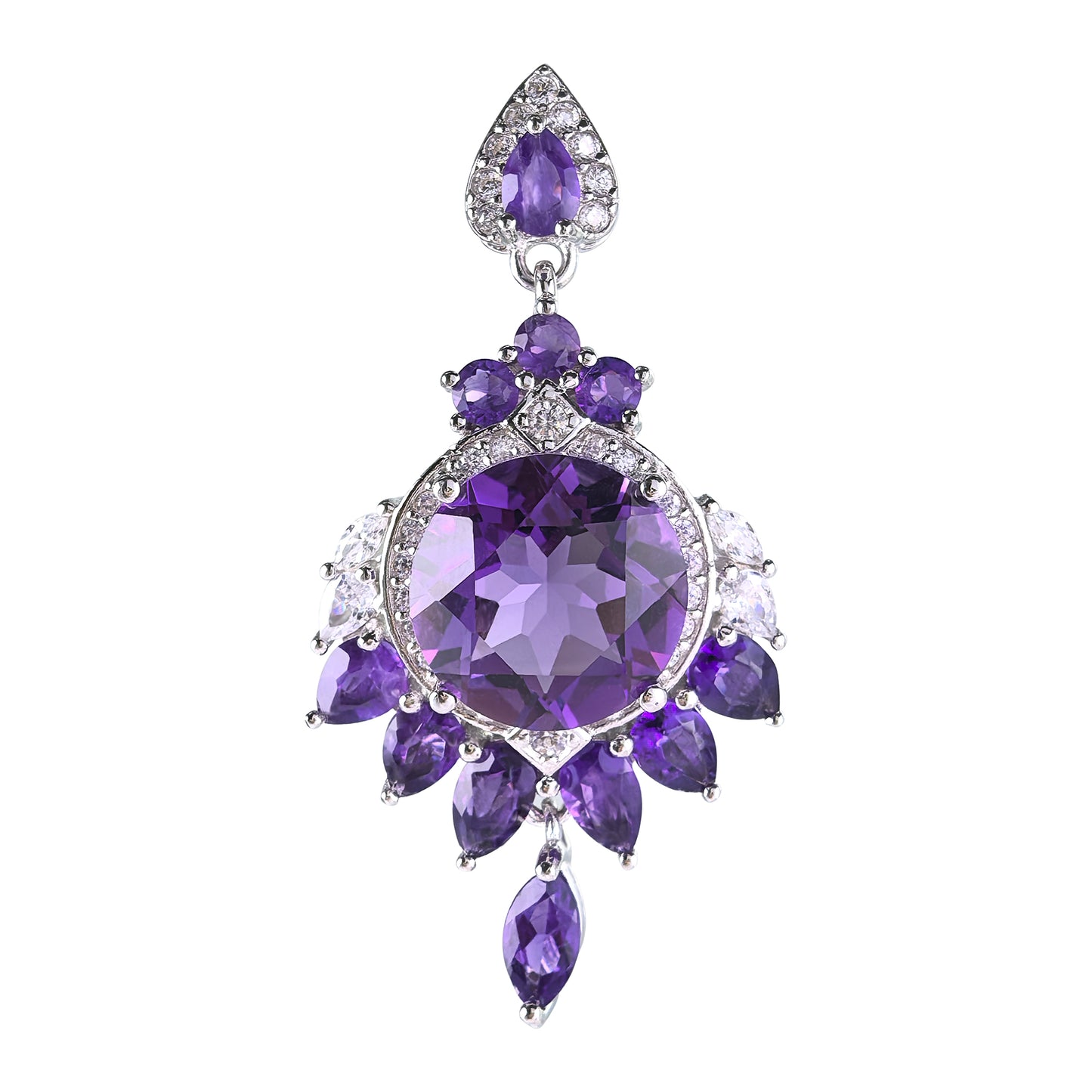 Dazzling Rhodium Plated Natural Amethyst 925 Sterling Silver Pendant