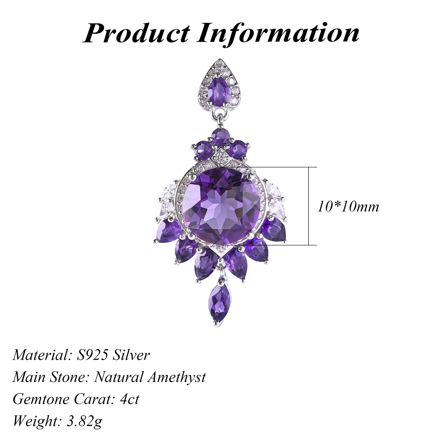 Dazzling Rhodium Plated Natural Amethyst 925 Sterling Silver Pendant