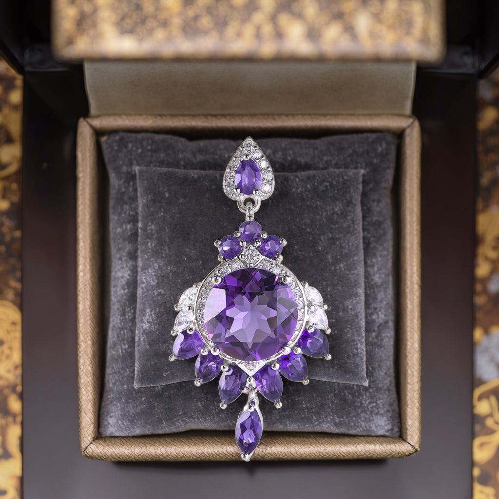 Dazzling Rhodium Plated Natural Amethyst 925 Sterling Silver Pendant