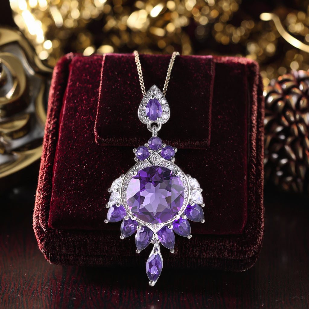 Dazzling Rhodium Plated Natural Amethyst 925 Sterling Silver Pendant