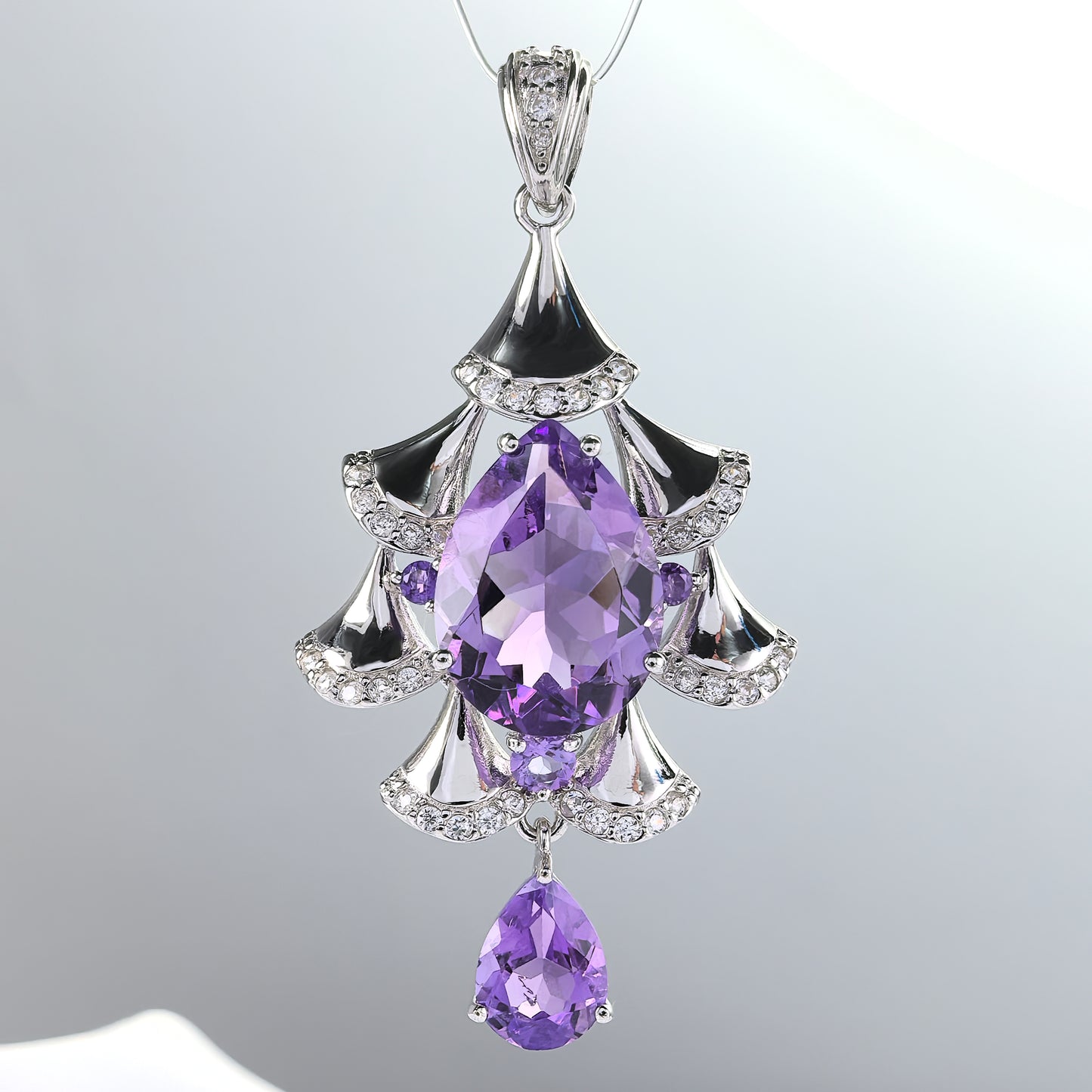 Charming Rhodium Plated 925 Sterling Silver Natural Amethyst Pendant