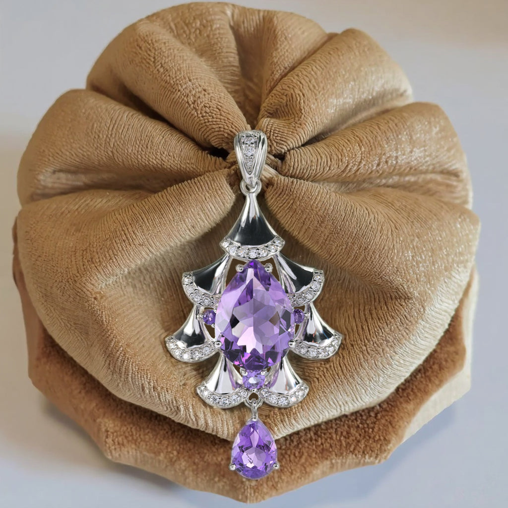 Charming Rhodium Plated 925 Sterling Silver Natural Amethyst Pendant