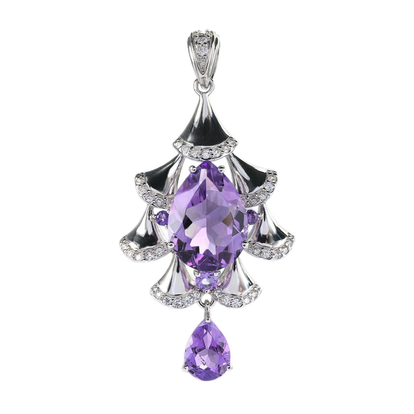 Charming Rhodium Plated 925 Sterling Silver Natural Amethyst Pendant