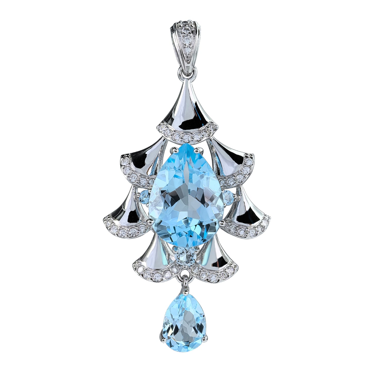 Elegant Rhodium Plated 925 Silver Pendant with Natural Sky Blue Topaz