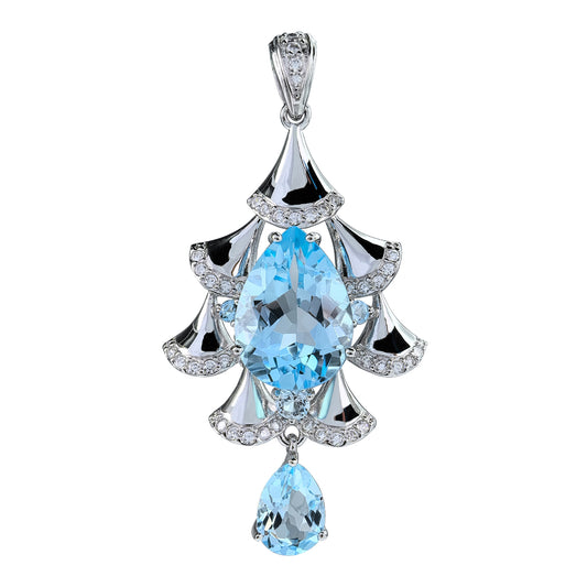 Elegant Rhodium Plated 925 Silver Pendant with Natural Sky Blue Topaz