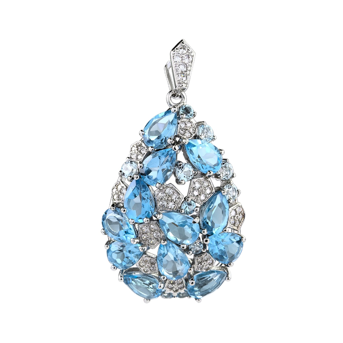 Graceful Rhodium Plated 925 Sterling Silver Natural Swiss Blue Topaz Pendant