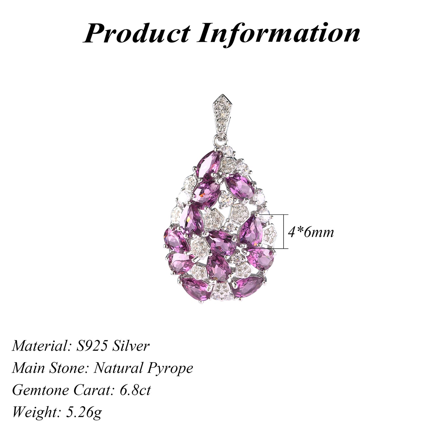 Refined Rhodium Plated 925 Silver Natural Pyrope Pendant