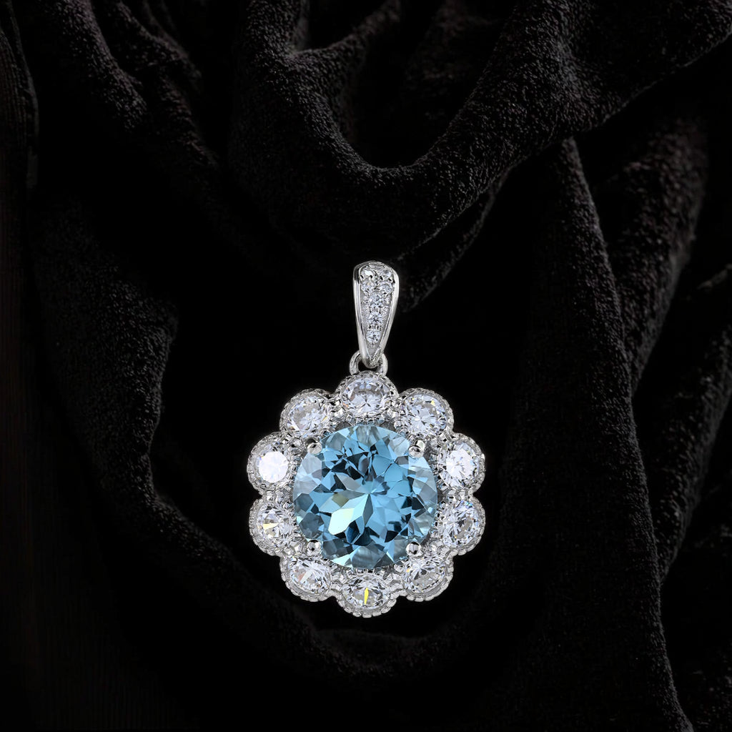 Sparkling Rhodium Plated 925 Sterling Silver Natural Sky Blue Topaz Pendant
