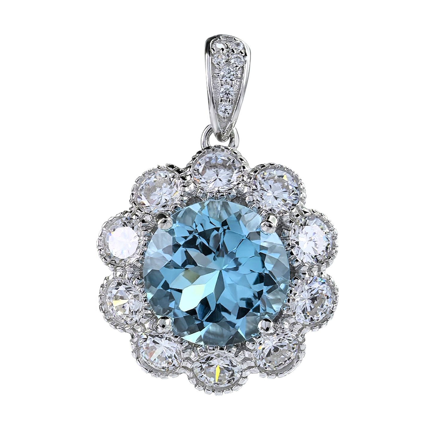 Sparkling Rhodium Plated 925 Sterling Silver Natural Sky Blue Topaz Pendant