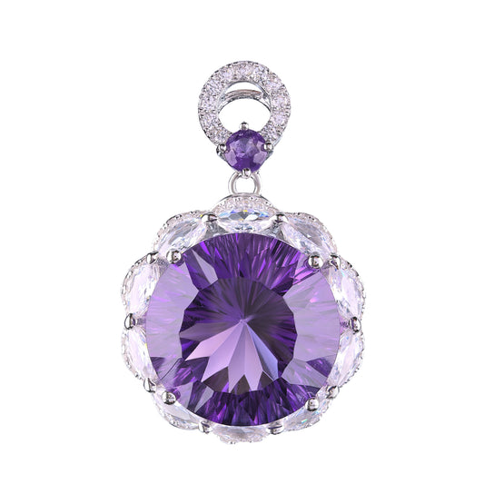 Deep Purple Natural Elegant Amethyst Pendant Ball 925 Silver Rhodium Plated