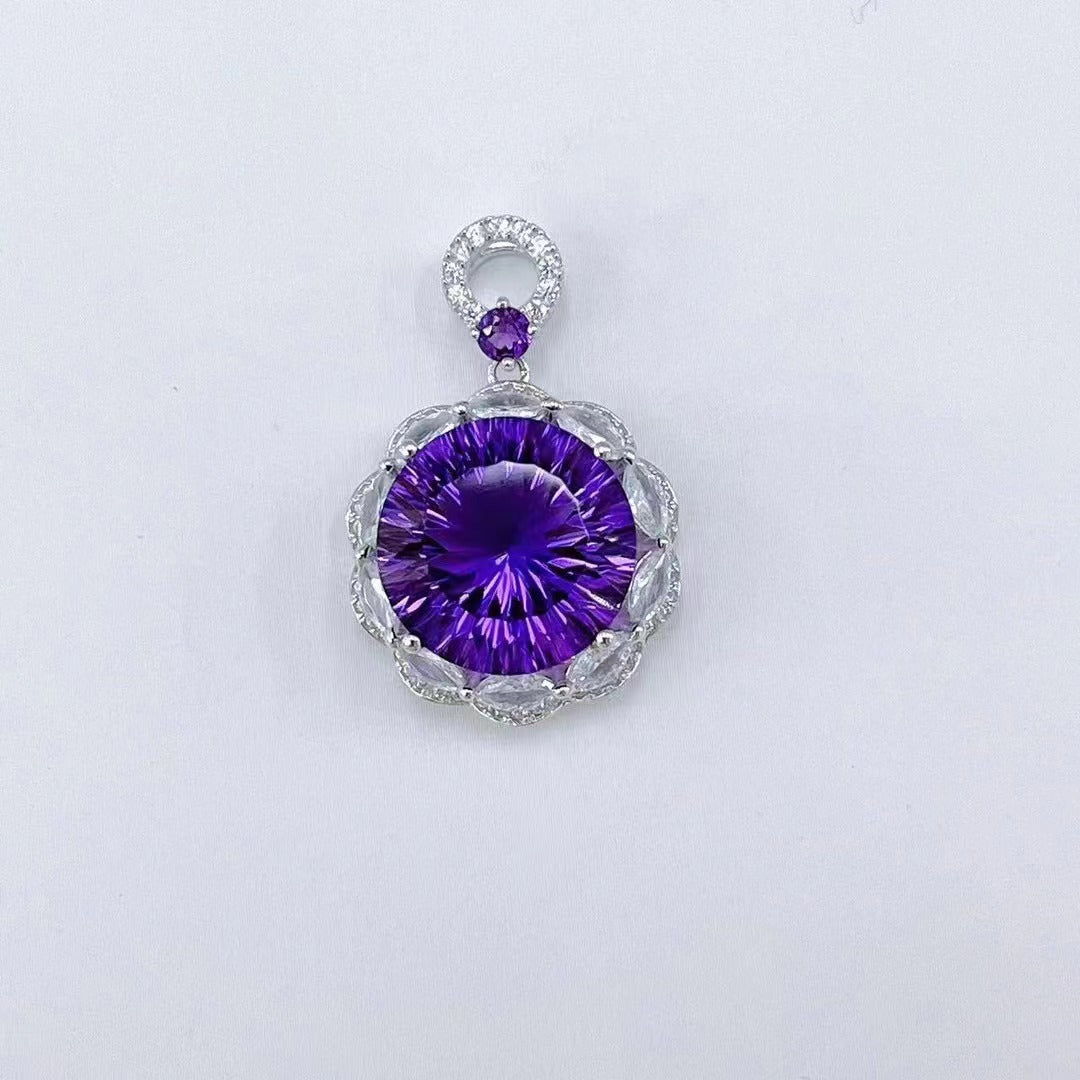Deep Purple Natural Elegant Amethyst Pendant Ball 925 Silver Rhodium Plated