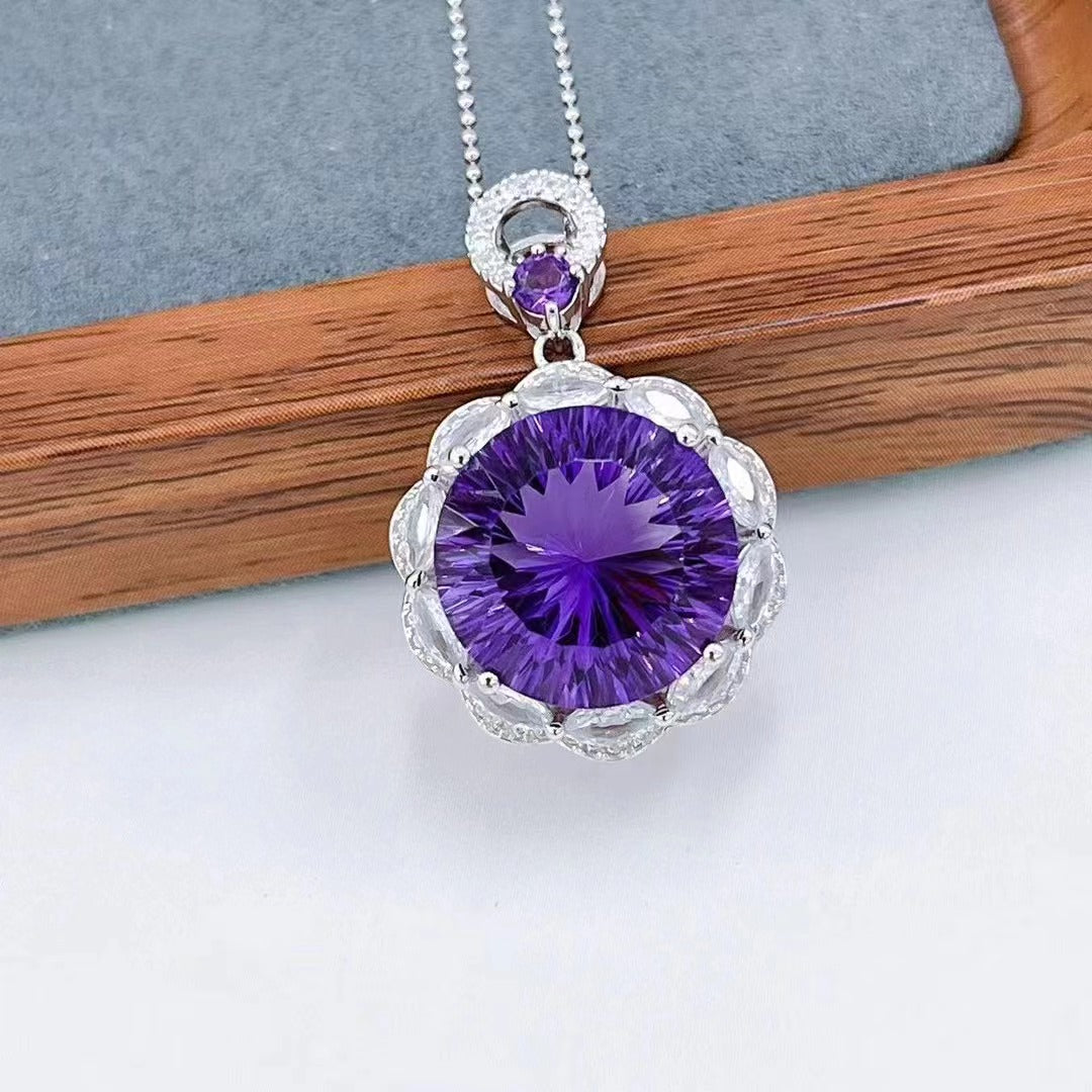 Deep Purple Natural Elegant Amethyst Pendant Ball 925 Silver Rhodium Plated