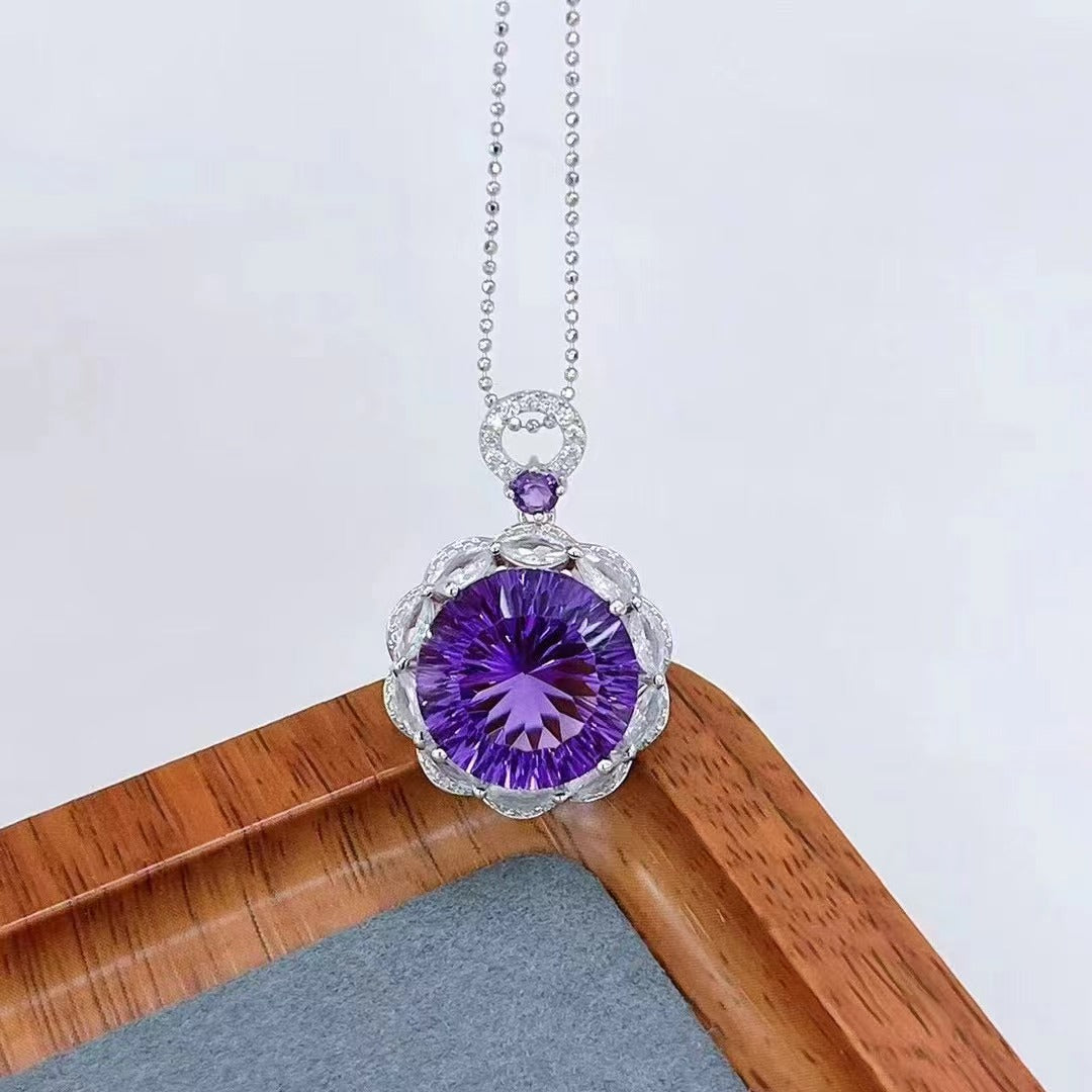 Deep Purple Natural Elegant Amethyst Pendant Ball 925 Silver Rhodium Plated