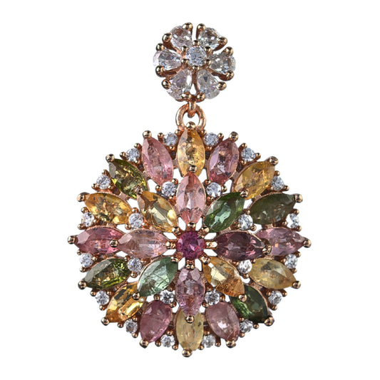 Delicate Rose Gold Plated 925 Silver Jewelry Natural Tourmaline Flower Pendant
