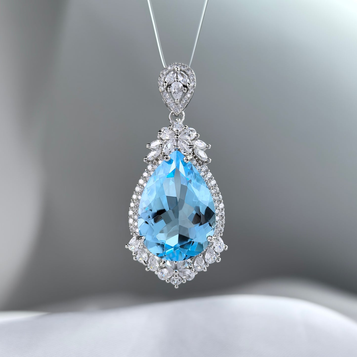 Elegant Rhodium Plated 925 Sterling Silver Natural Sky Blue Topaz Pendant