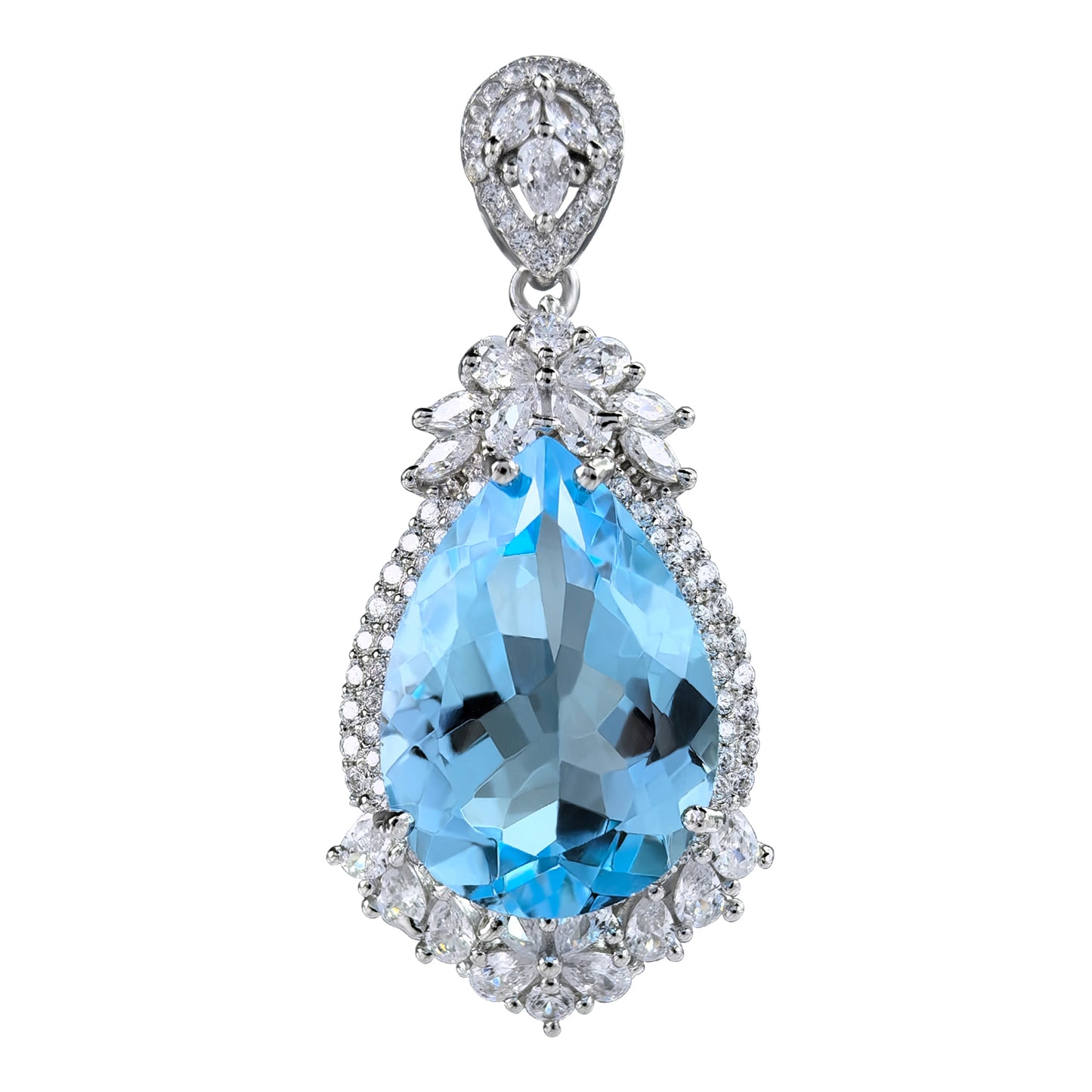 Elegant Rhodium Plated 925 Sterling Silver Natural Sky Blue Topaz Pendant