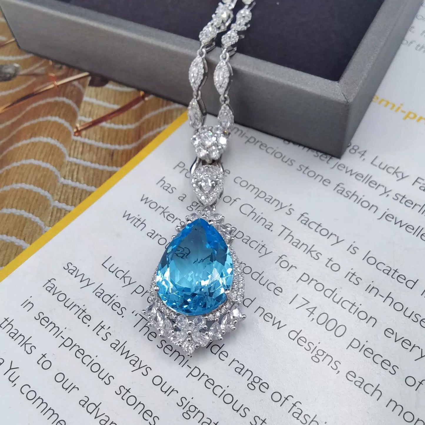 Elegant Rhodium Plated 925 Sterling Silver Natural Sky Blue Topaz Pendant