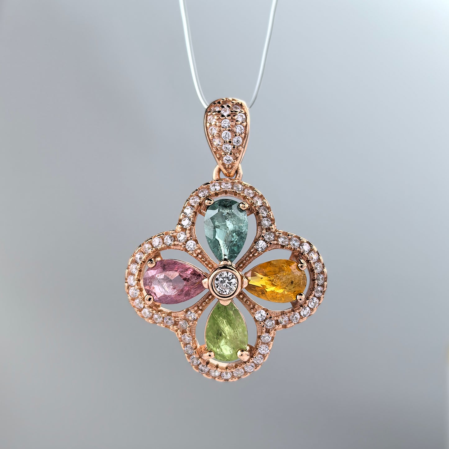 Delicate Rose Gold Plated 925 Sterling Silver Pendant Natural Tourmaline