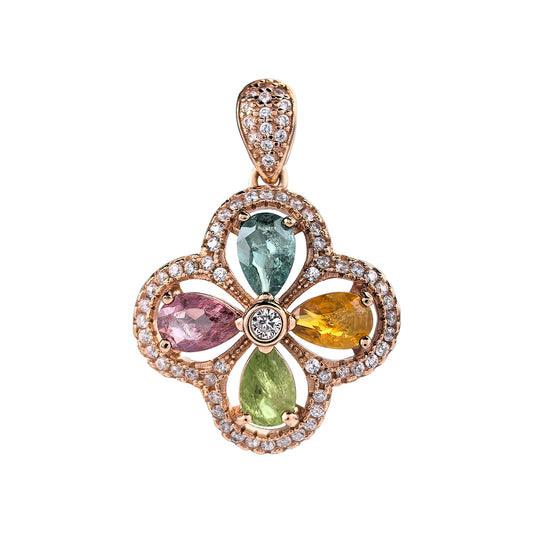 Delicate Rose Gold Plated 925 Sterling Silver Pendant Natural Tourmaline