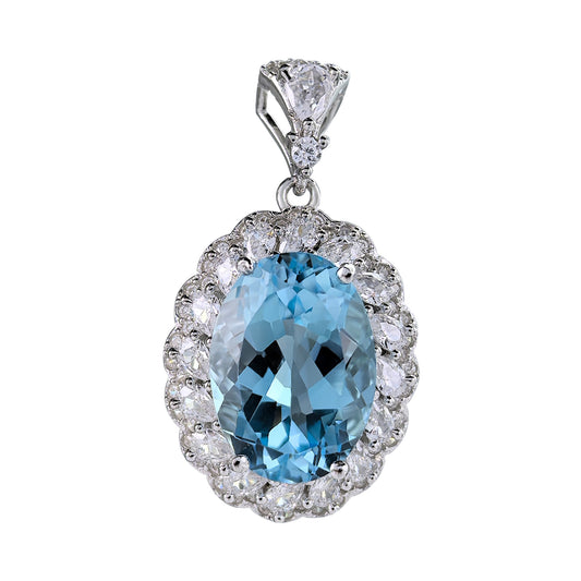 Elegant Rhodium Plated 925 Sterling Silver Natural Sky Blue Topaz Pendant