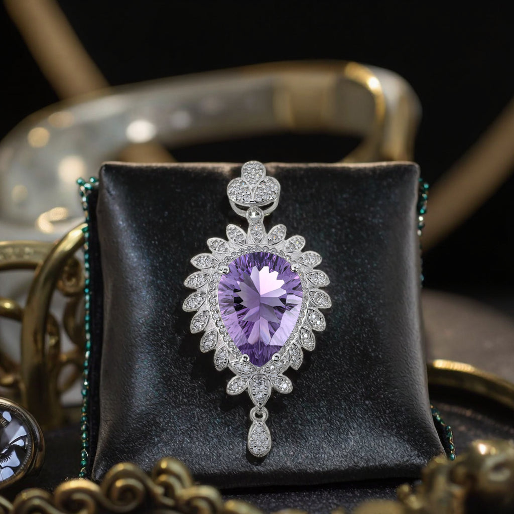 Sparkling 925 Sterling Silver Natural Amethyst Pendant Rhodium Plated