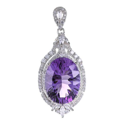 Graceful Rhodium Plated Sterling Silver 925 Natural Amethyst Pendant