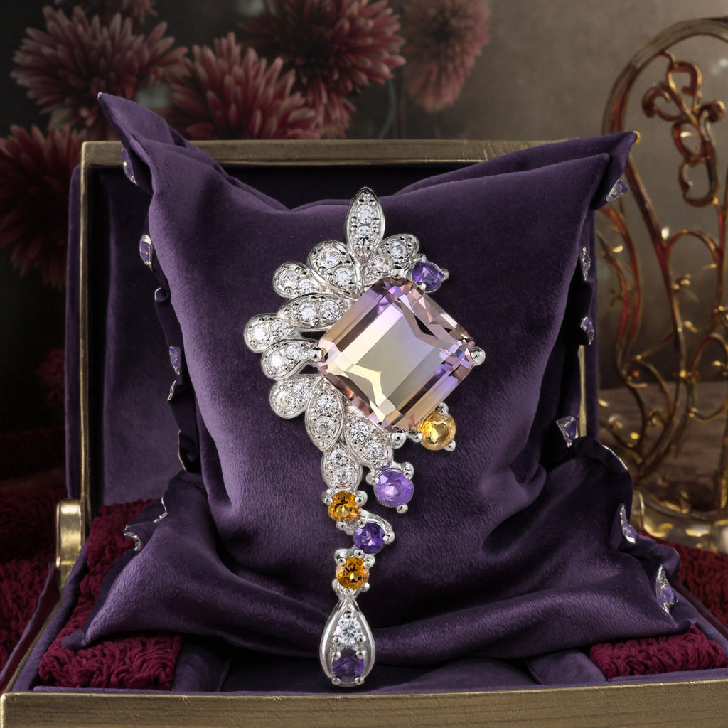 Delicate Rhodium Plated 925 Sterling Silver Natural Ametrine Pendant