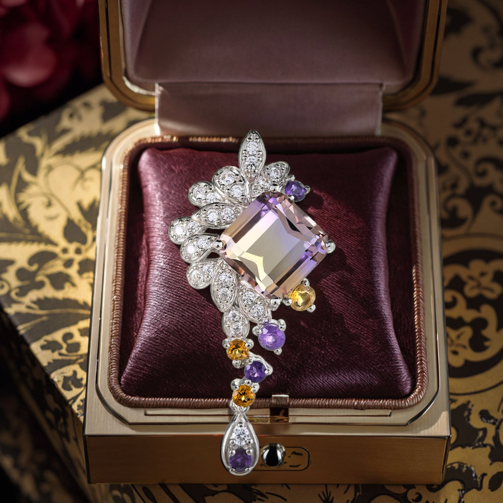 Delicate Rhodium Plated 925 Sterling Silver Natural Ametrine Pendant