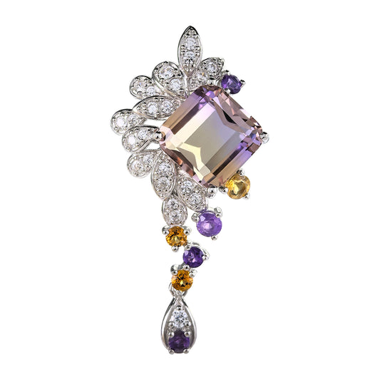 Delicate Rhodium Plated 925 Sterling Silver Natural Ametrine Pendant