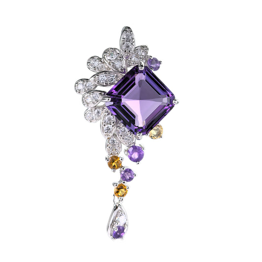 Gorgeous Rhodium Plated 925 Silver Jewelry Natural Amethyst Pendant