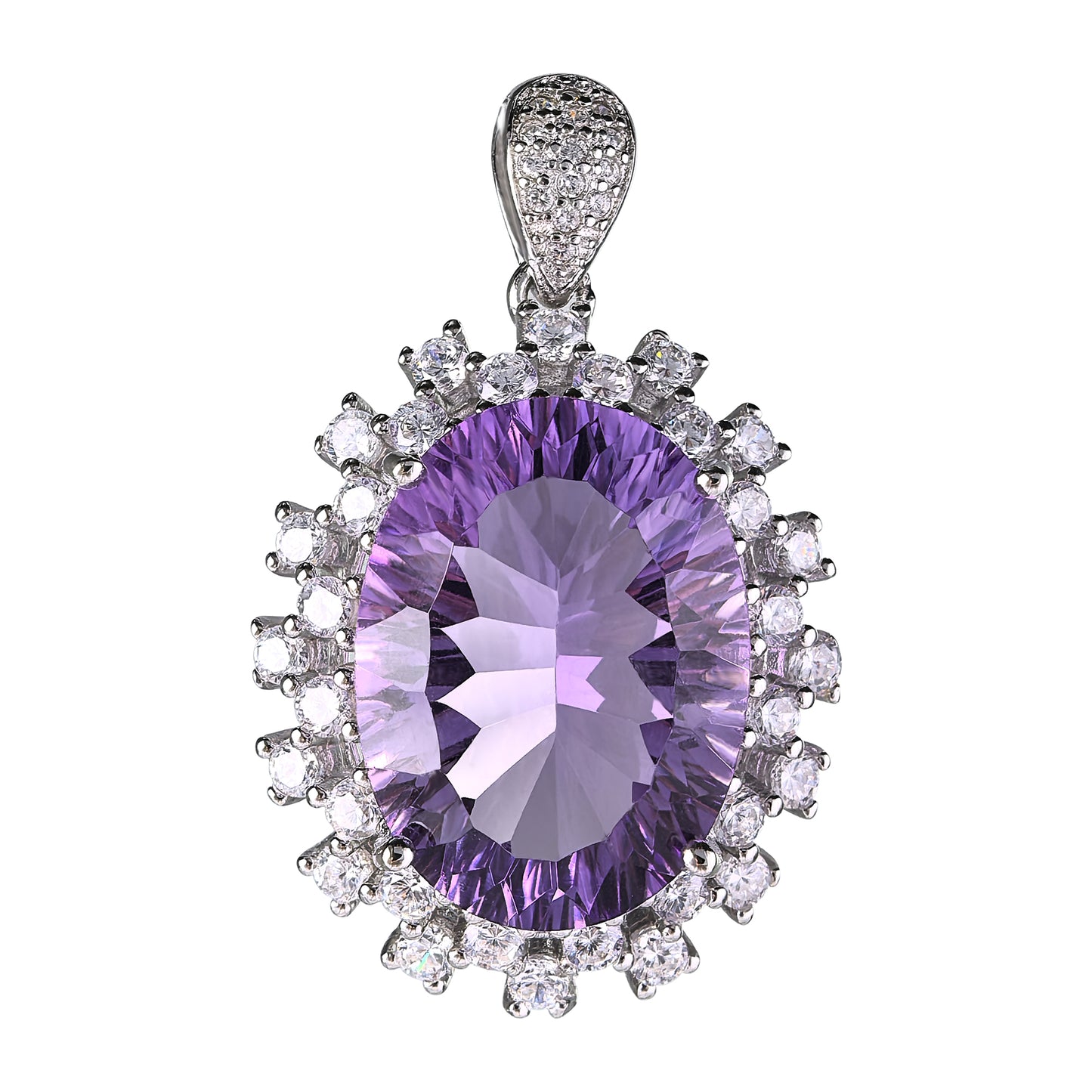Opulent Rhodium Plated Joyeria De Plata 925 Natural Stone Amethyst Pendant