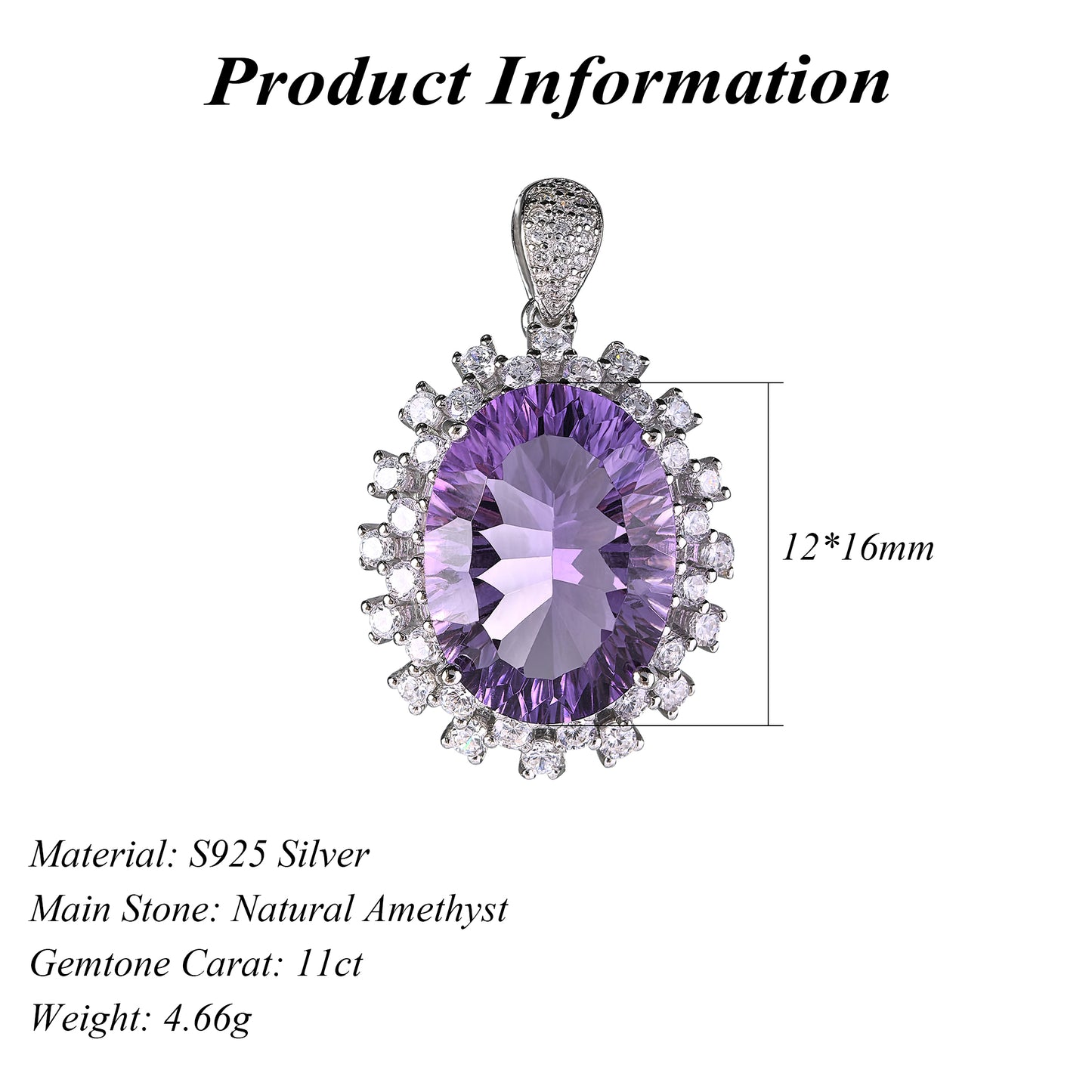 Opulent Rhodium Plated Joyeria De Plata 925 Natural Stone Amethyst Pendant