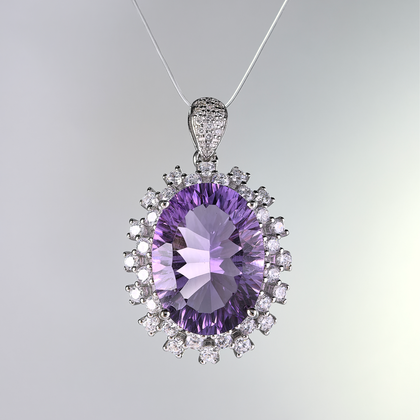 Opulent Rhodium Plated Joyeria De Plata 925 Natural Stone Amethyst Pendant
