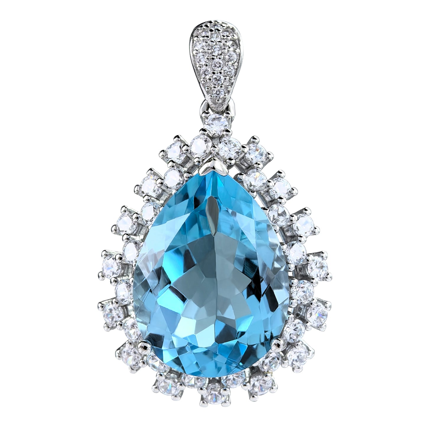 925 Sterling Silver Natural Sky Blue Topaz Pendant Unique Rhodium Plated