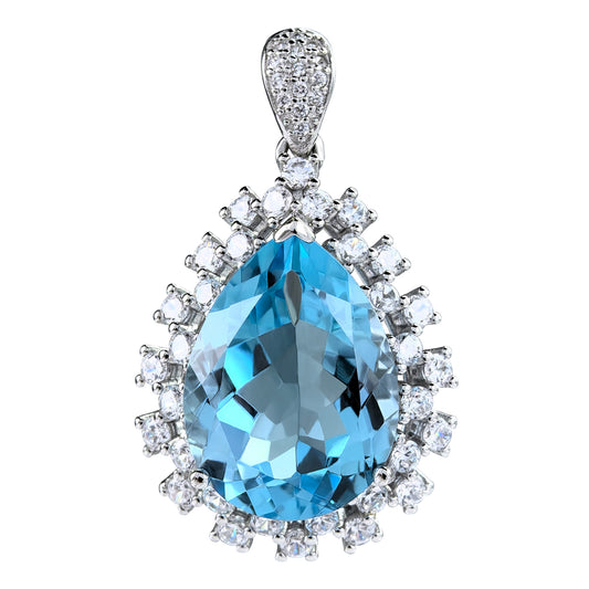 925 Sterling Silver Natural Sky Blue Topaz Pendant Unique Rhodium Plated