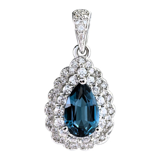 Elegant 925 Sterling Silver London Blue Topaz Pendant Rhodium Plated