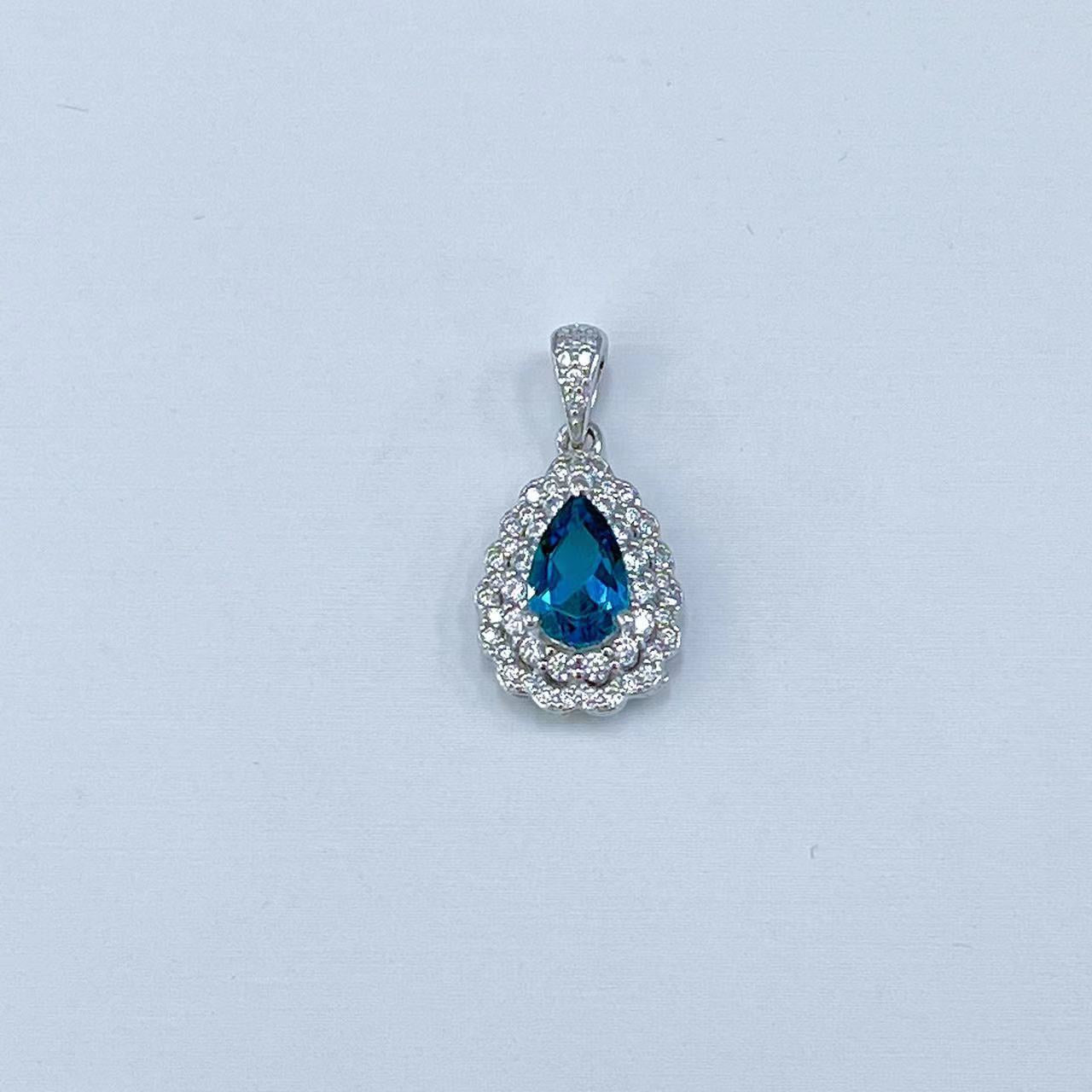 Elegant 925 Sterling Silver London Blue Topaz Pendant Rhodium Plated