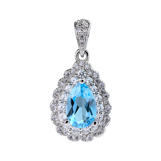 Classical 925 Silver Rhodium Plated Natural for Swiss Blue Topaz Pendant