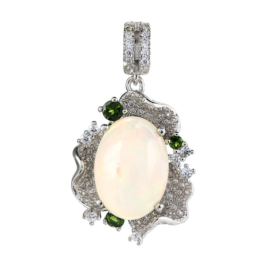 Regal Rhodium Plated Argento 925 Natural Opal Gemstone Pendant